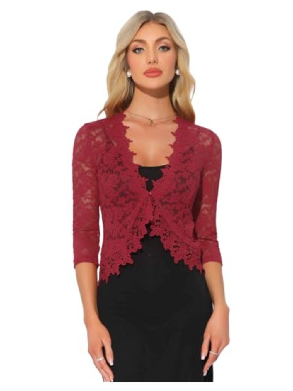 Lace Shrug Bolero Cardigan 3/4 Sleeve One Button Formal Evening